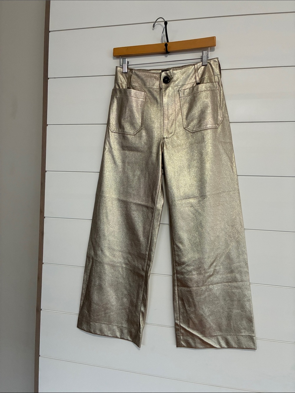 Maeve by Anthropologie The Colette Crop Wide Leg Gold Metallic Pant Sz 27 - Picture 7 of 11